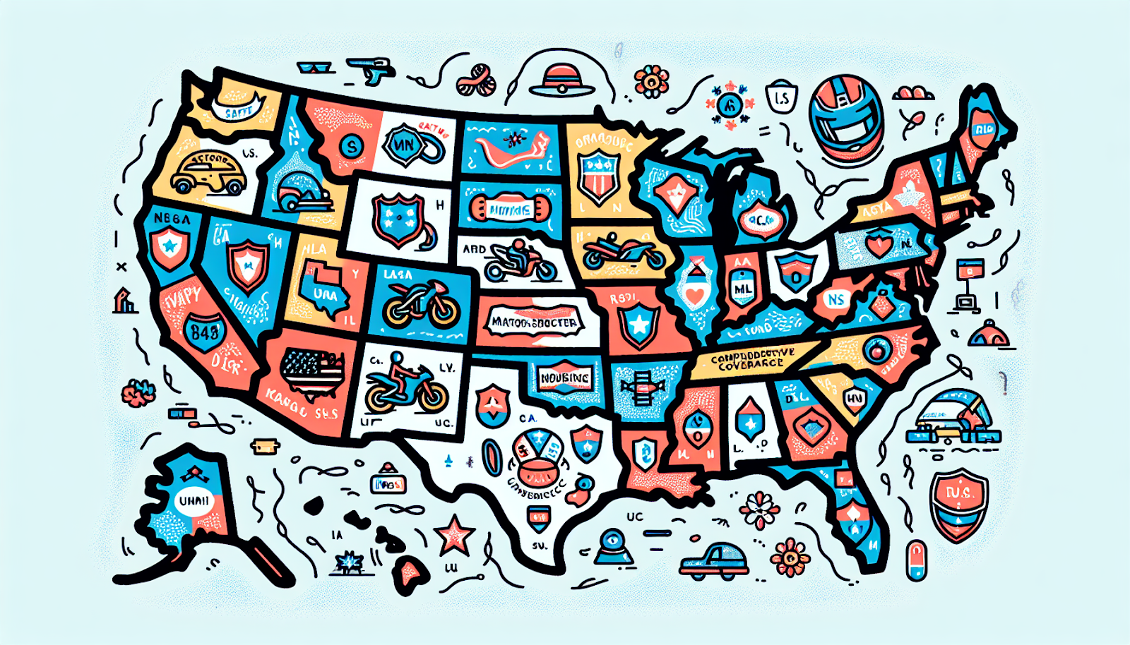 Carte des États-Unis avec des icônes d'assurance